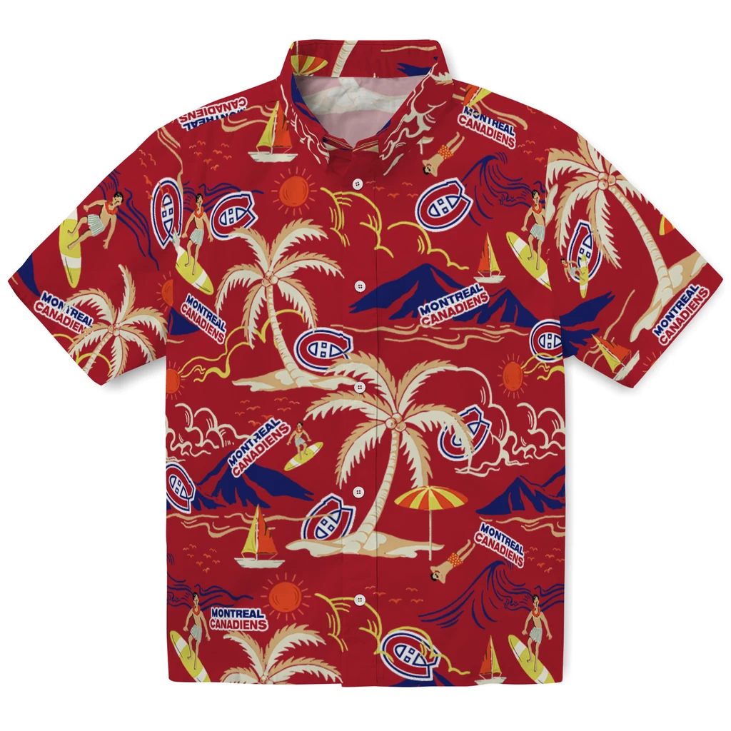 Montreal Canadiens Hawaiian Shirt - Palm Tree Island montreal canadiens palm tree island red hawaiian shirts best selling