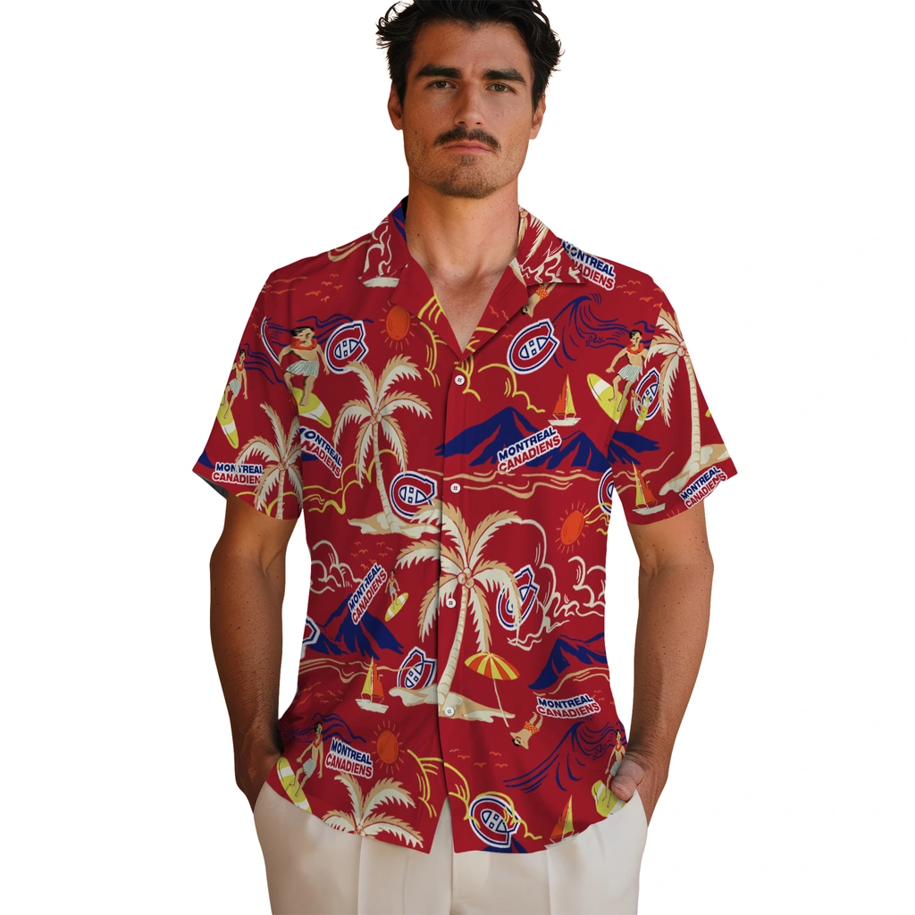 Montreal Canadiens Hawaiian Shirt - Palm Tree Island montreal canadiens palm tree island red hawaiian shirts fashion forward