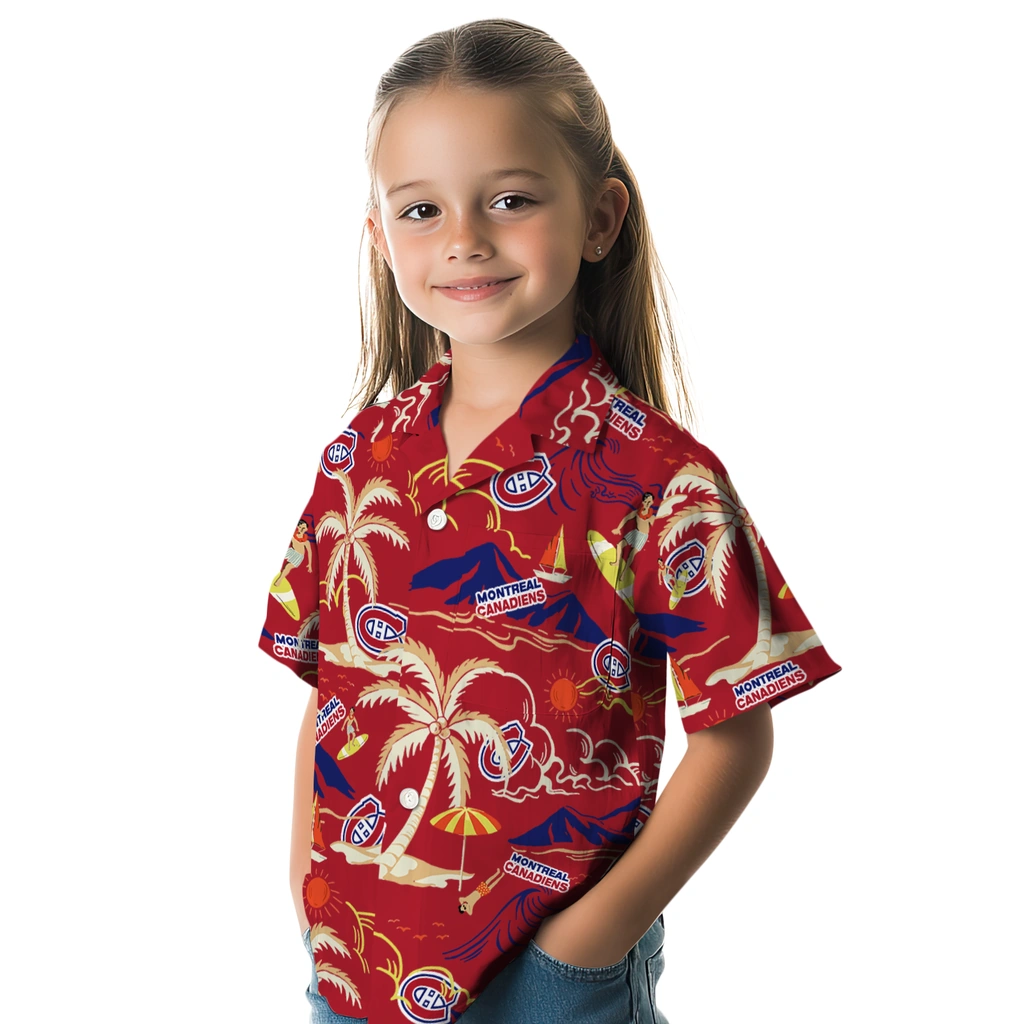 Montreal Canadiens Hawaiian Shirt - Palm Tree Island montreal canadiens palm tree island red hawaiian shirts premium grade