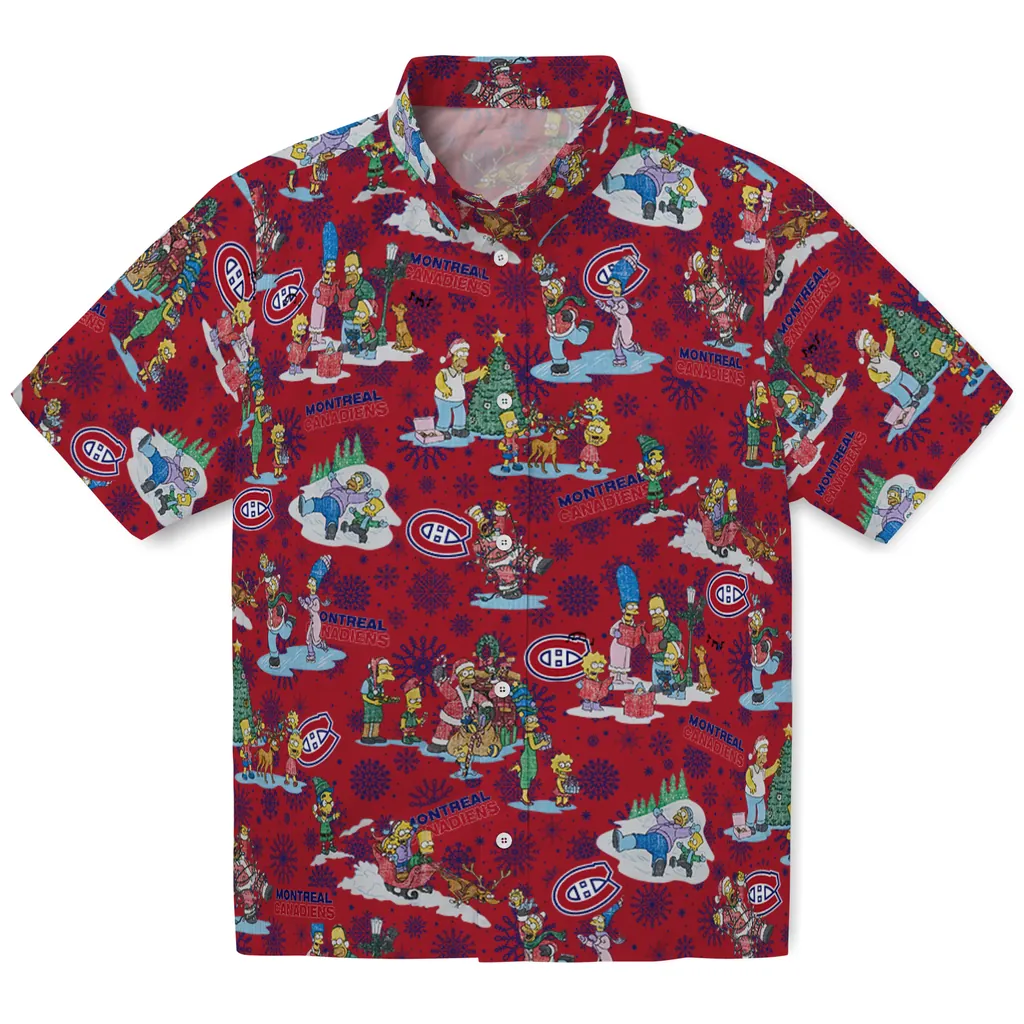 Montreal Canadiens Hawaiian Shirt - Simpsons Christmas montreal canadiens simpsons christmas red hawaiian shirts best selling