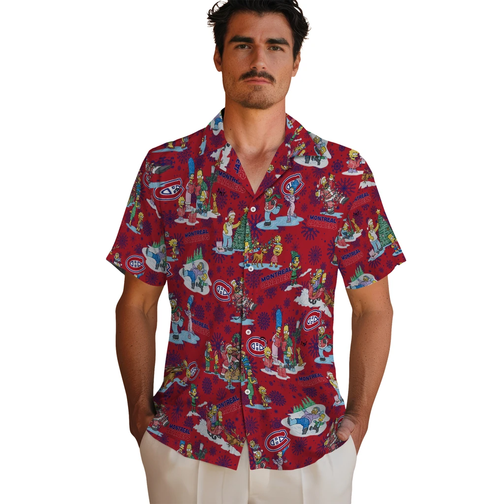 Montreal Canadiens Hawaiian Shirt - Simpsons Christmas montreal canadiens simpsons christmas red hawaiian shirts fashion forward