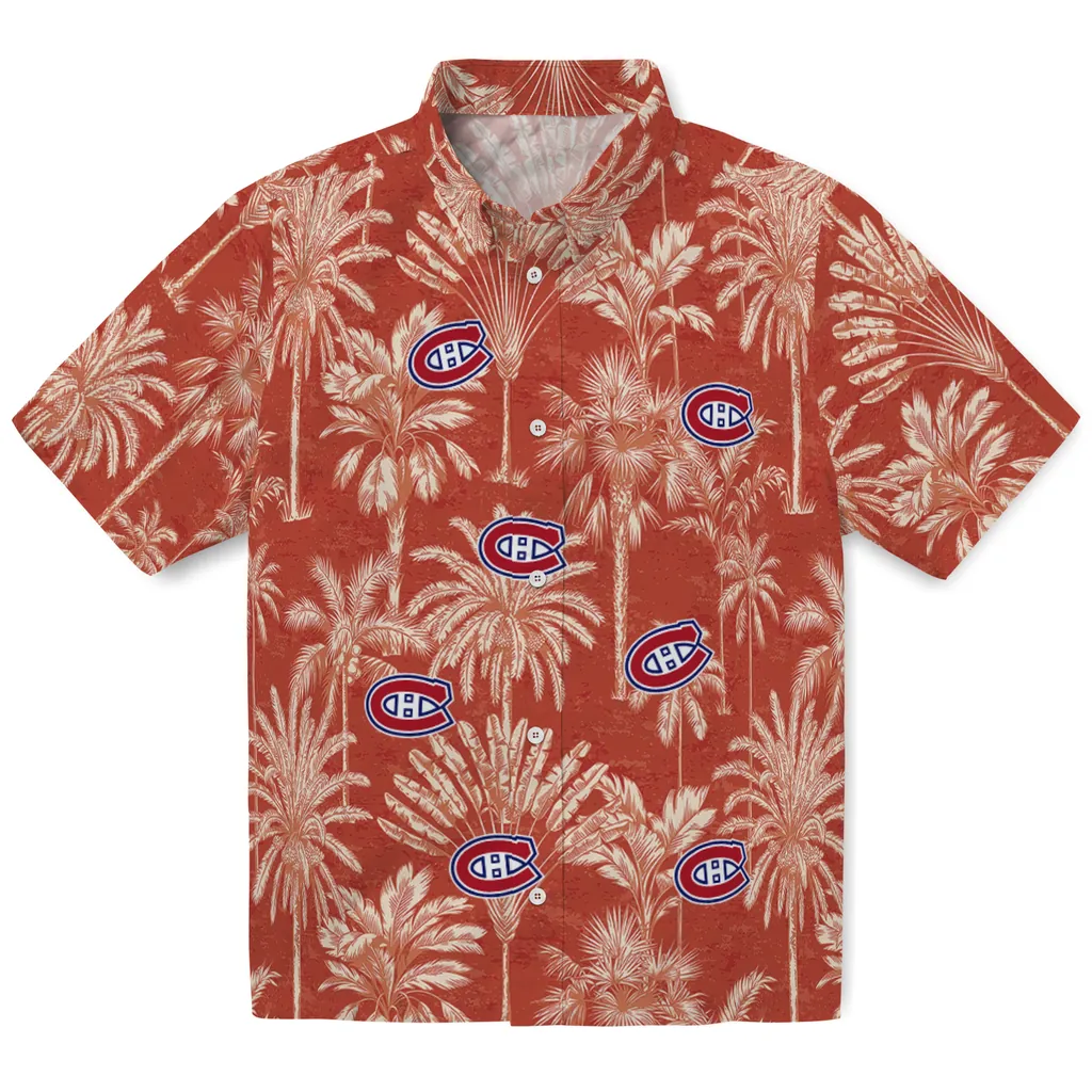 Montreal Canadiens Hawaiian Shirt - Vintage Palm Tree montreal canadiens palm shadows red hawaiian shirts best selling