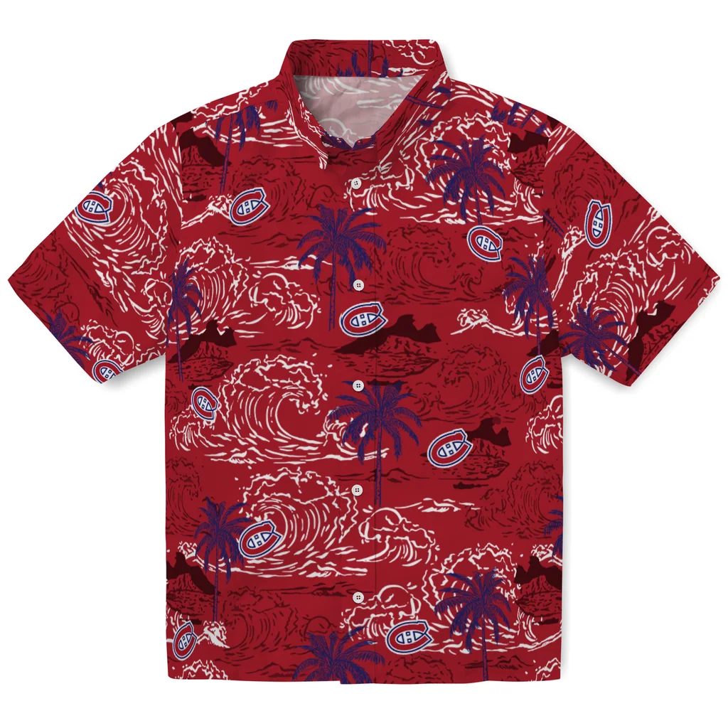 Montreal Canadiens Hawaiian Shirt - Wave Palm montreal canadiens wave palm red hawaiian shirts best selling