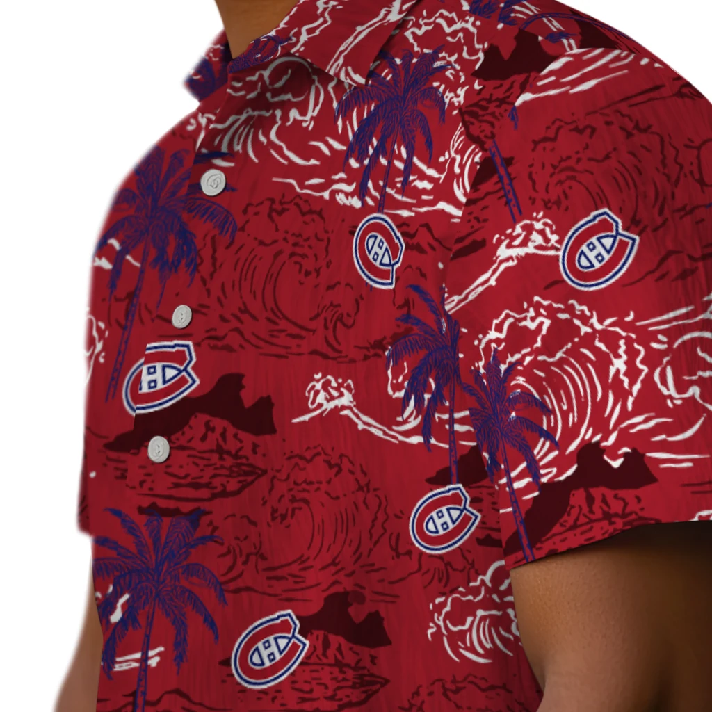Montreal Canadiens Hawaiian Shirt - Wave Palm montreal canadiens wave palm red hawaiian shirts trendy