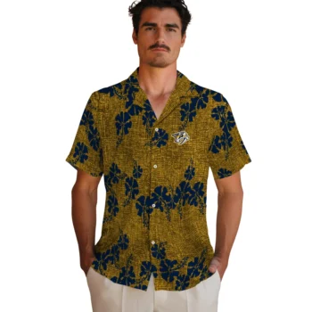 nashville predators hibiscus petals gold hawaiian shirts fashion forward
