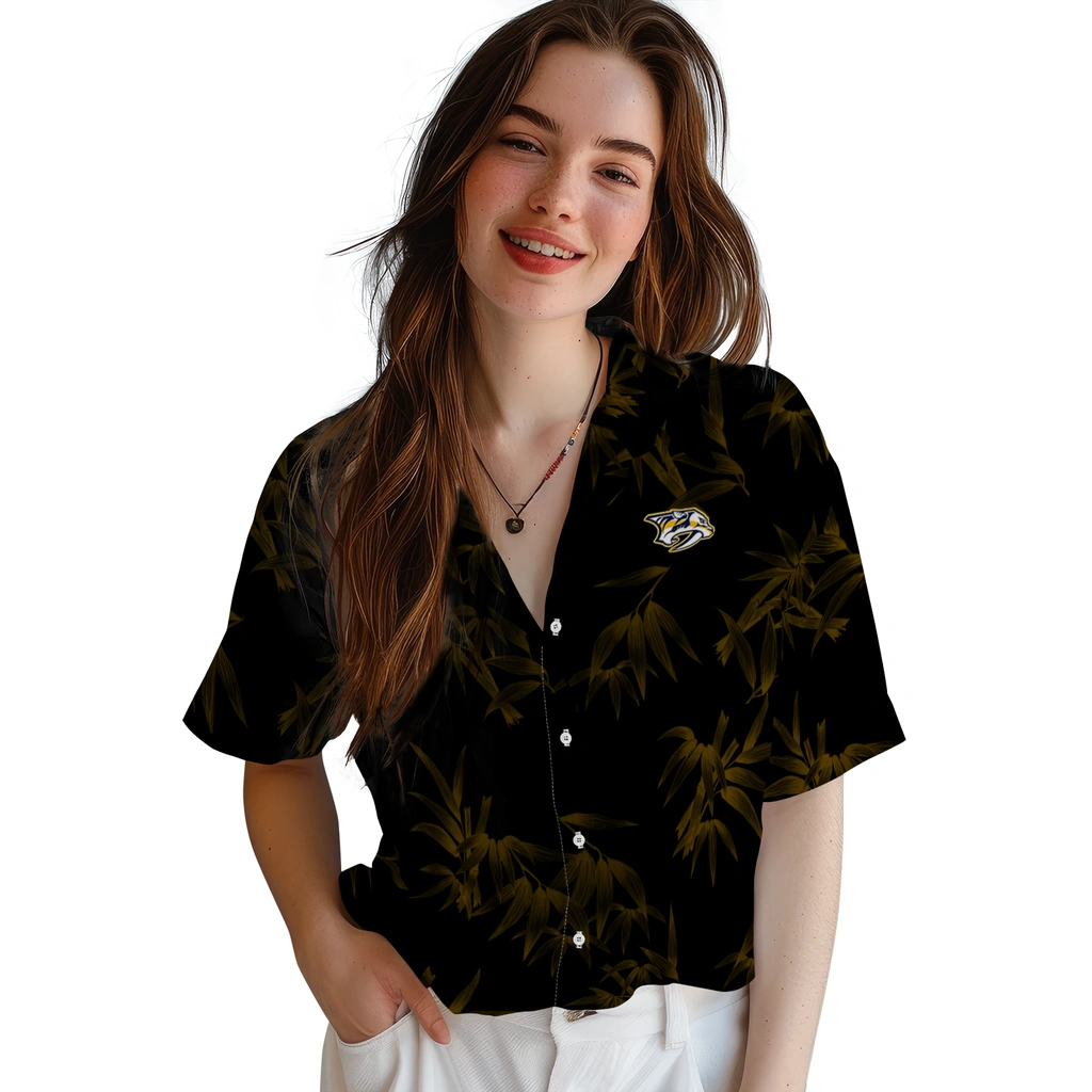 Nashville Predators Hawaiian Shirt - Bamboo Branches nashville predators bamboo branches gold black hawaiian shirts latest model
