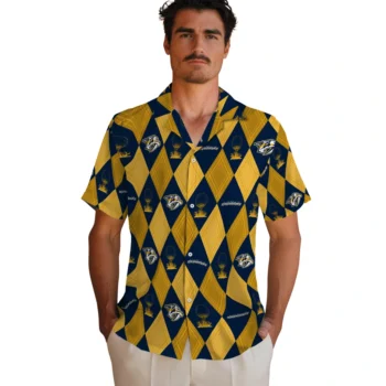 nashville predators balloon plaid gold hawaiian shirts fashion forward
