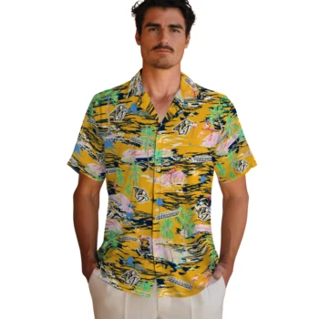 nashville predators flamingo retreat gold hawaiian shirts fashion forward