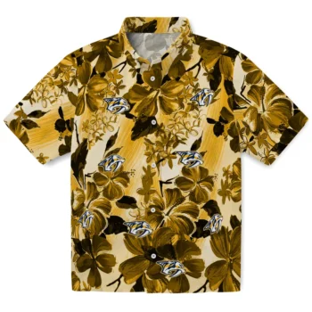 nashville predators hibiscus arrangement gold hawaiian shirts best selling