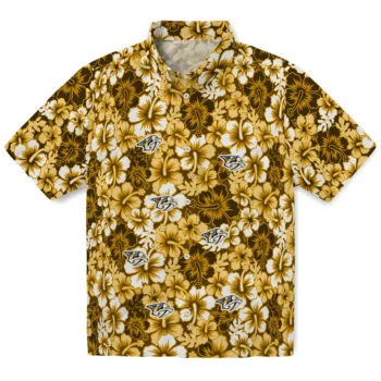 nashville predators hibiscus blooms gold hawaiian shirts best selling