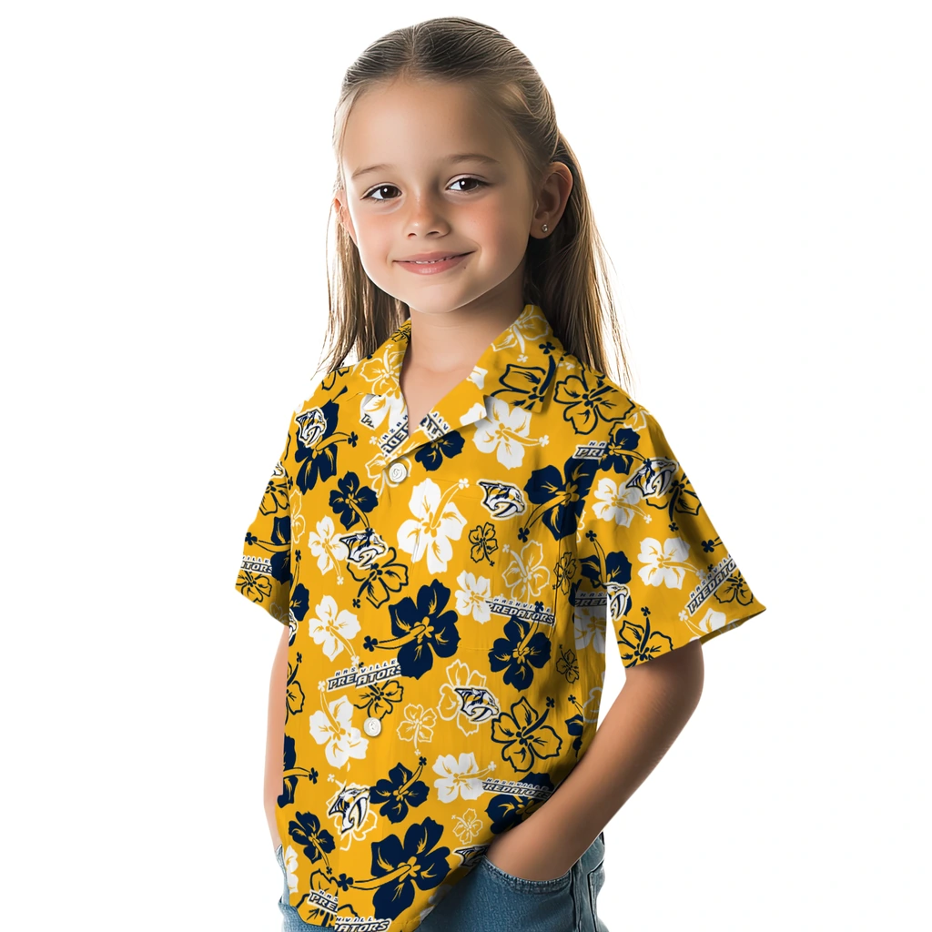 Nashville Predators Hawaiian Shirt - Hibiscus Flower Design nashville predators hibiscus bloom gold hawaiian shirts premium grade