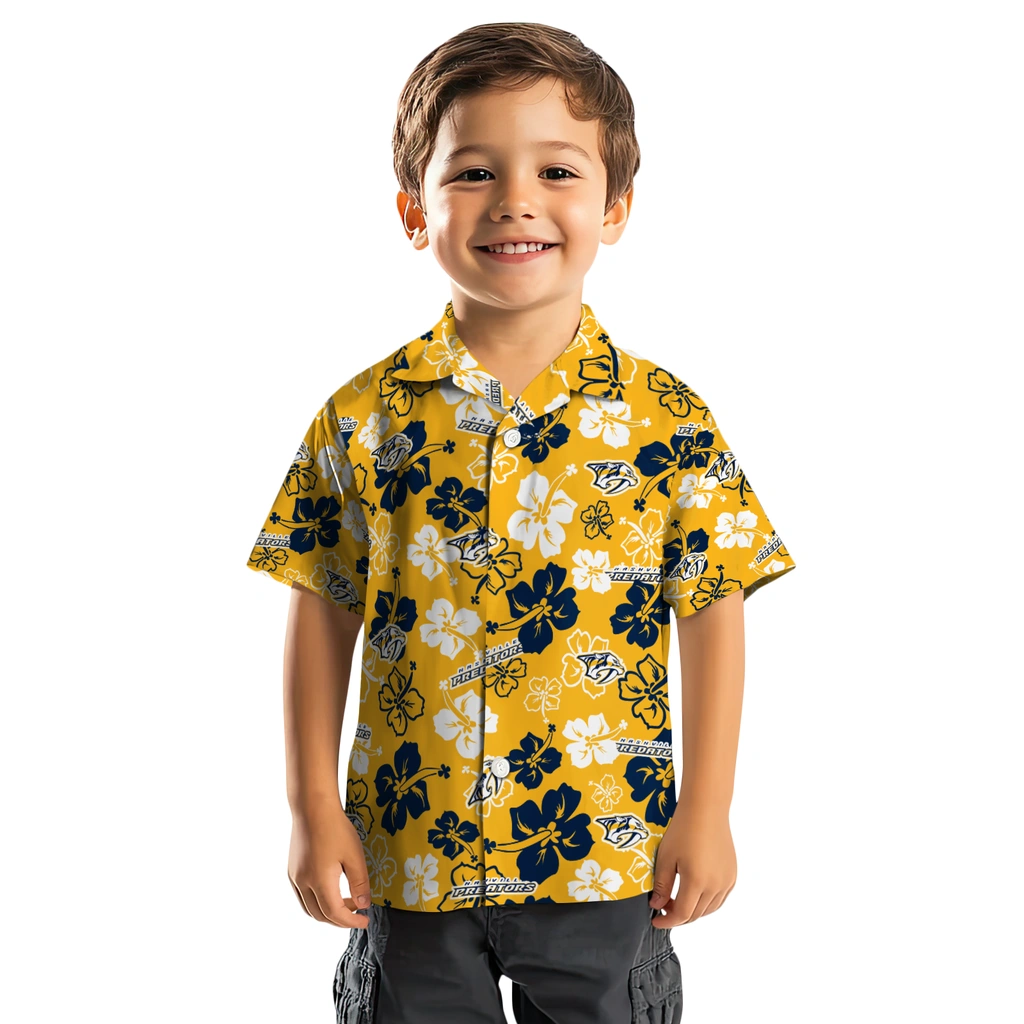 Nashville Predators Hawaiian Shirt - Hibiscus Flower Design nashville predators hibiscus bloom gold hawaiian shirts top rated
