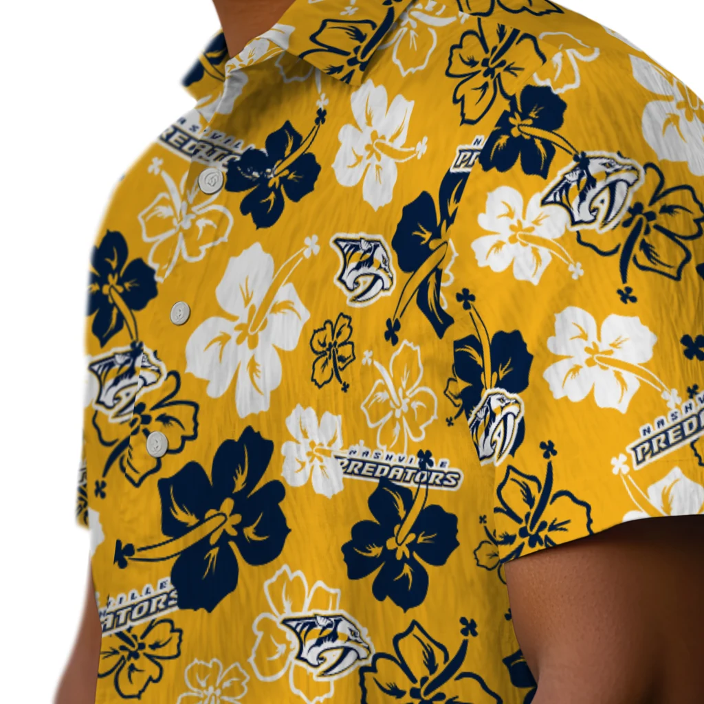 Nashville Predators Hawaiian Shirt - Hibiscus Flower Design nashville predators hibiscus bloom gold hawaiian shirts trendy