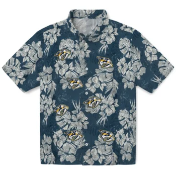 nashville predators hibiscus flowers navy blue hawaiian shirts best selling