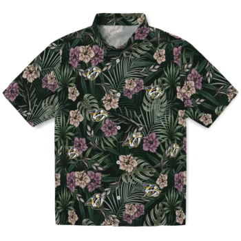 nashville predators hibiscus leaves pattern green hawaiian shirts best selling