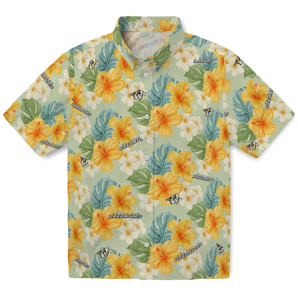 Nashville Predators Hawaiian Shirt - Hibiscus Mood nashville predators hibiscus mood pale lime yellow hawaiian shirts best selling
