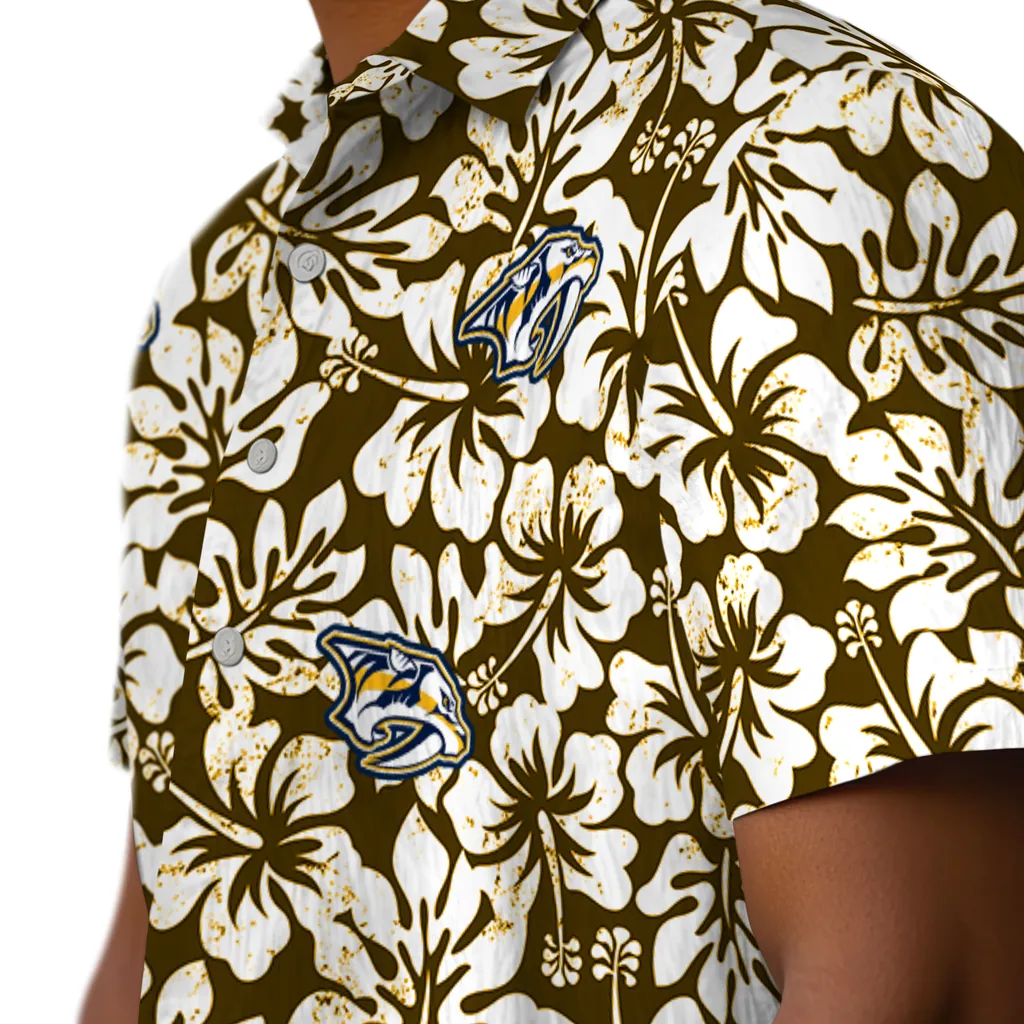 Nashville Predators Hawaiian Shirt - Hibiscus Motif nashville predators hibiscus motif gold white hawaiian shirts trendy