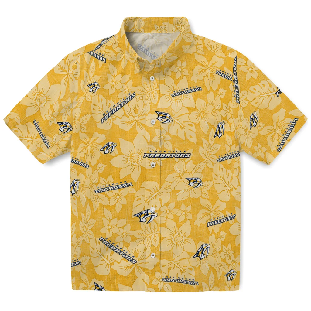 Nashville Predators Hawaiian Shirt - Hibiscus Oasis nashville predators hibiscus oasis gold hawaiian shirts best selling