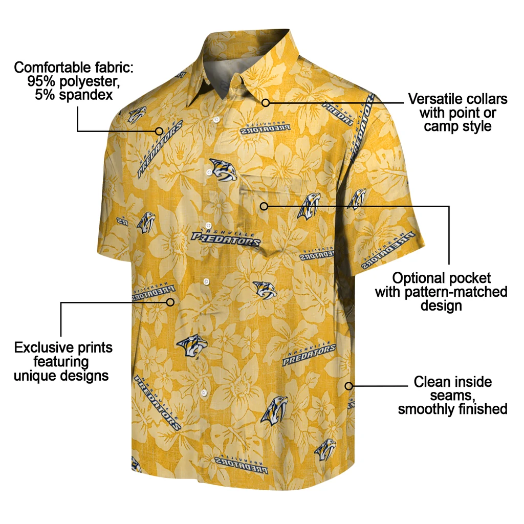 Nashville Predators Hawaiian Shirt - Hibiscus Oasis nashville predators hibiscus oasis gold hawaiian shirts new arrival