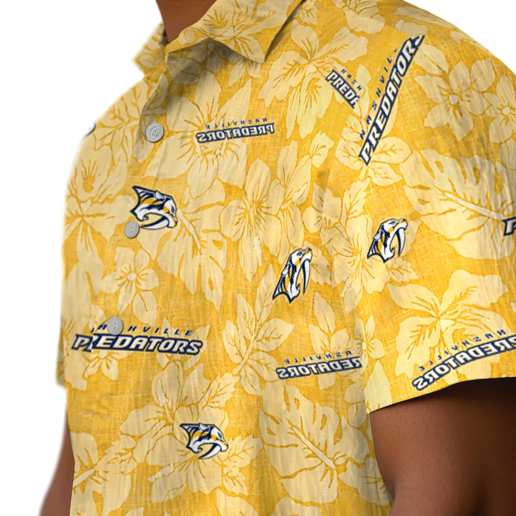 Nashville Predators Hawaiian Shirt - Hibiscus Oasis nashville predators hibiscus oasis gold hawaiian shirts trendy