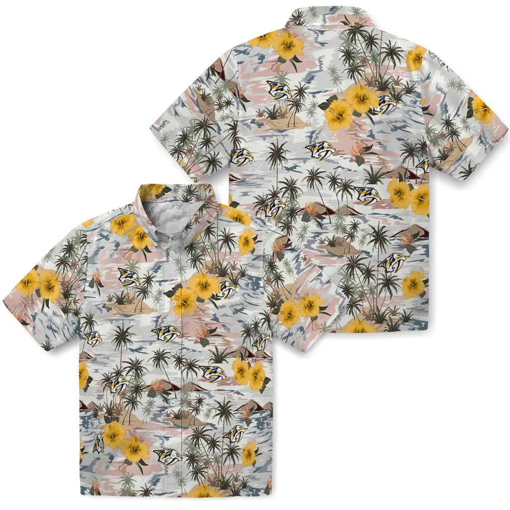 Nashville Predators Hawaiian Shirt - Hibiscus Seaside nashville predators hibiscus seaside white hawaiian shirts high quality