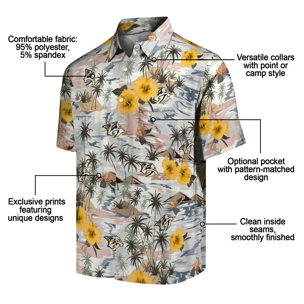 Nashville Predators Hawaiian Shirt - Hibiscus Seaside nashville predators hibiscus seaside white hawaiian shirts new arrival