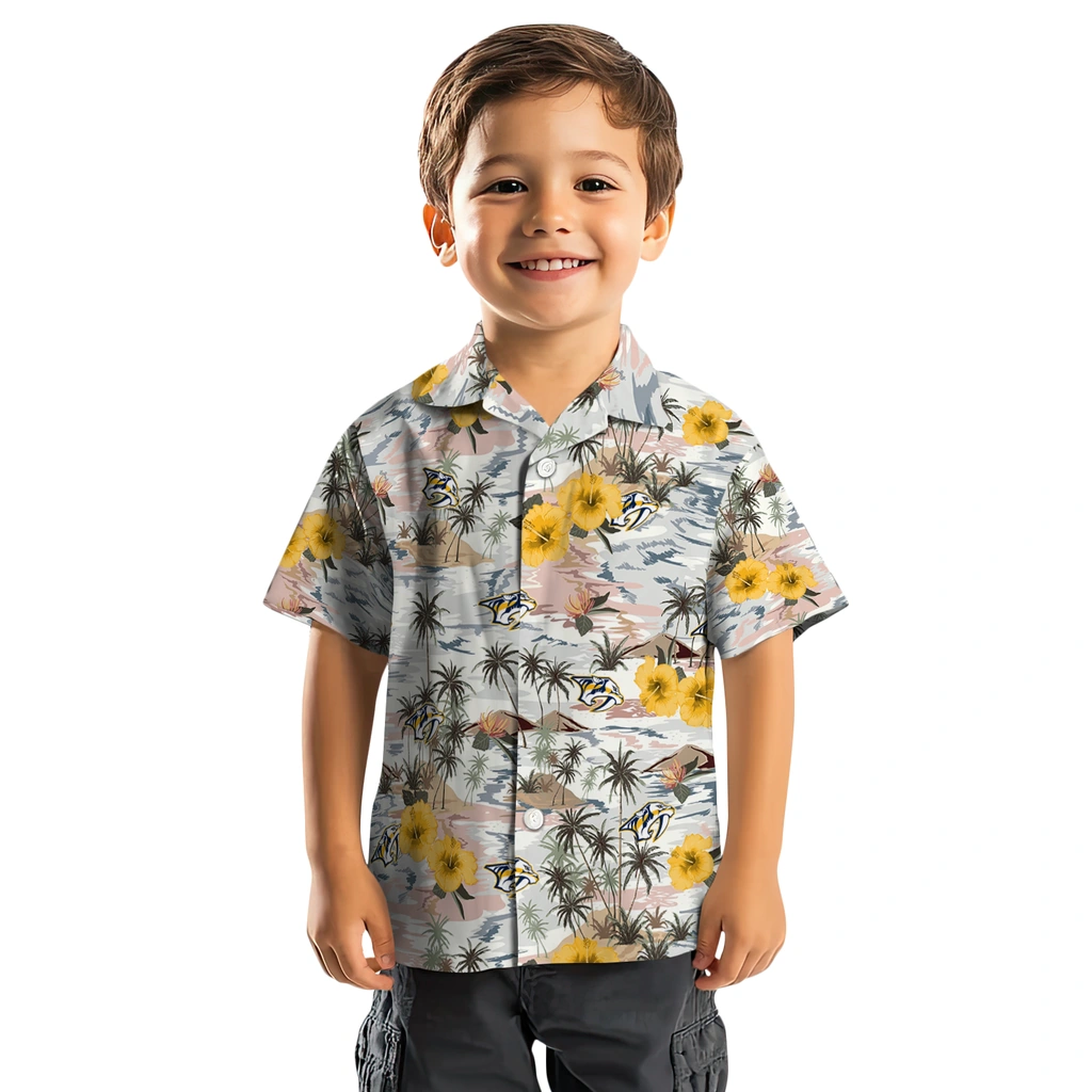 Nashville Predators Hawaiian Shirt - Hibiscus Seaside nashville predators hibiscus seaside white hawaiian shirts top rated