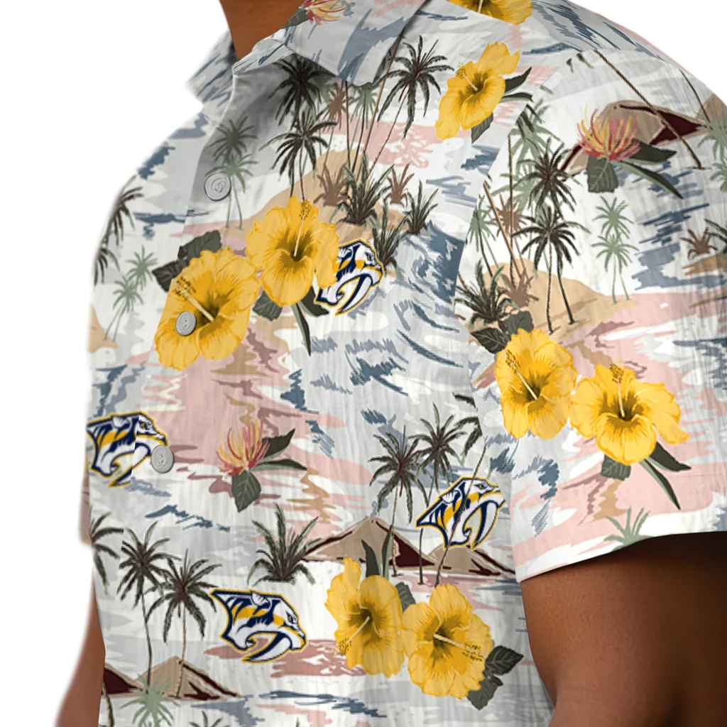 Nashville Predators Hawaiian Shirt - Hibiscus Seaside nashville predators hibiscus seaside white hawaiian shirts trendy