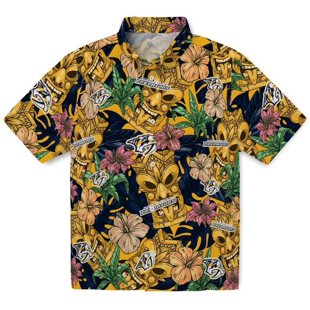 Nashville Predators Hawaiian Shirt - Hibiscus Tiki Jungle nashville predators tiki jungle gold hawaiian shirts best selling