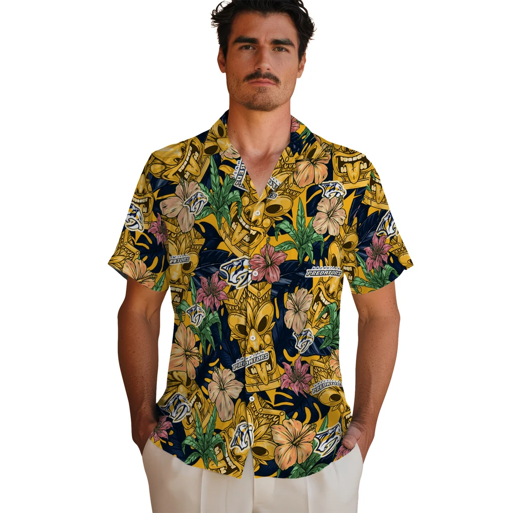 Nashville Predators Hawaiian Shirt - Hibiscus Tiki Jungle nashville predators tiki jungle gold hawaiian shirts fashion forward