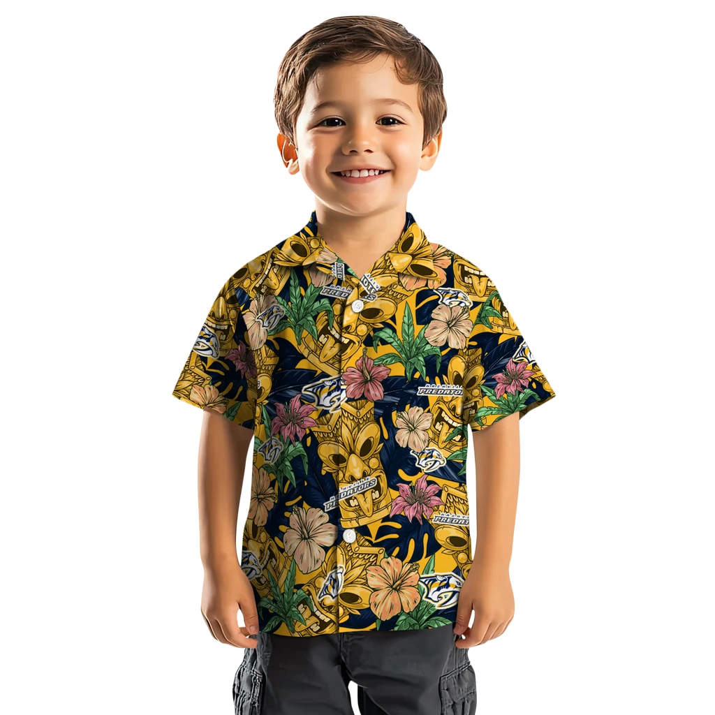Nashville Predators Hawaiian Shirt - Hibiscus Tiki Jungle nashville predators tiki jungle gold hawaiian shirts top rated
