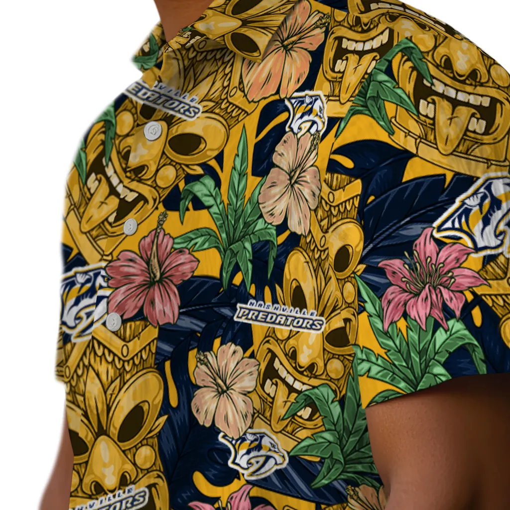 Nashville Predators Hawaiian Shirt - Hibiscus Tiki Jungle nashville predators tiki jungle gold hawaiian shirts trendy
