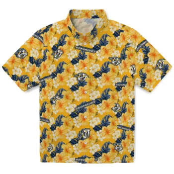 nashville predators hibiscus tropics gold yellow hawaiian shirts best selling