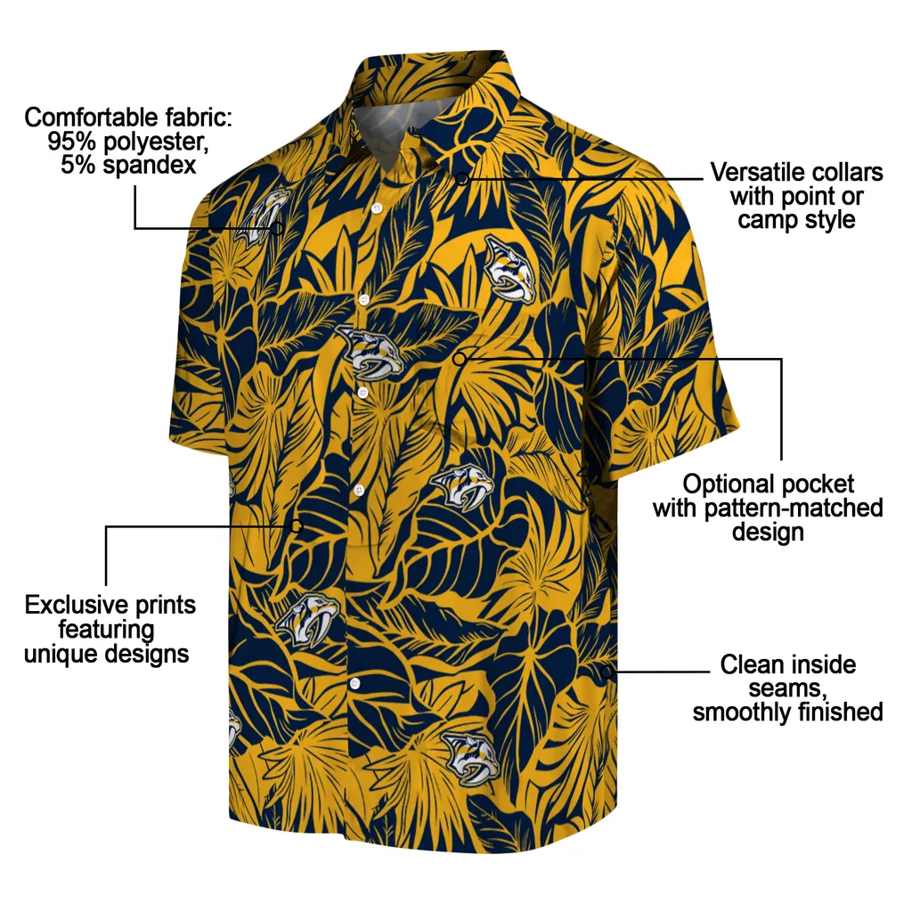 Nashville Predators Hawaiian Shirt - Monstera Layer nashville predators monstera layer gold hawaiian shirts new arrival