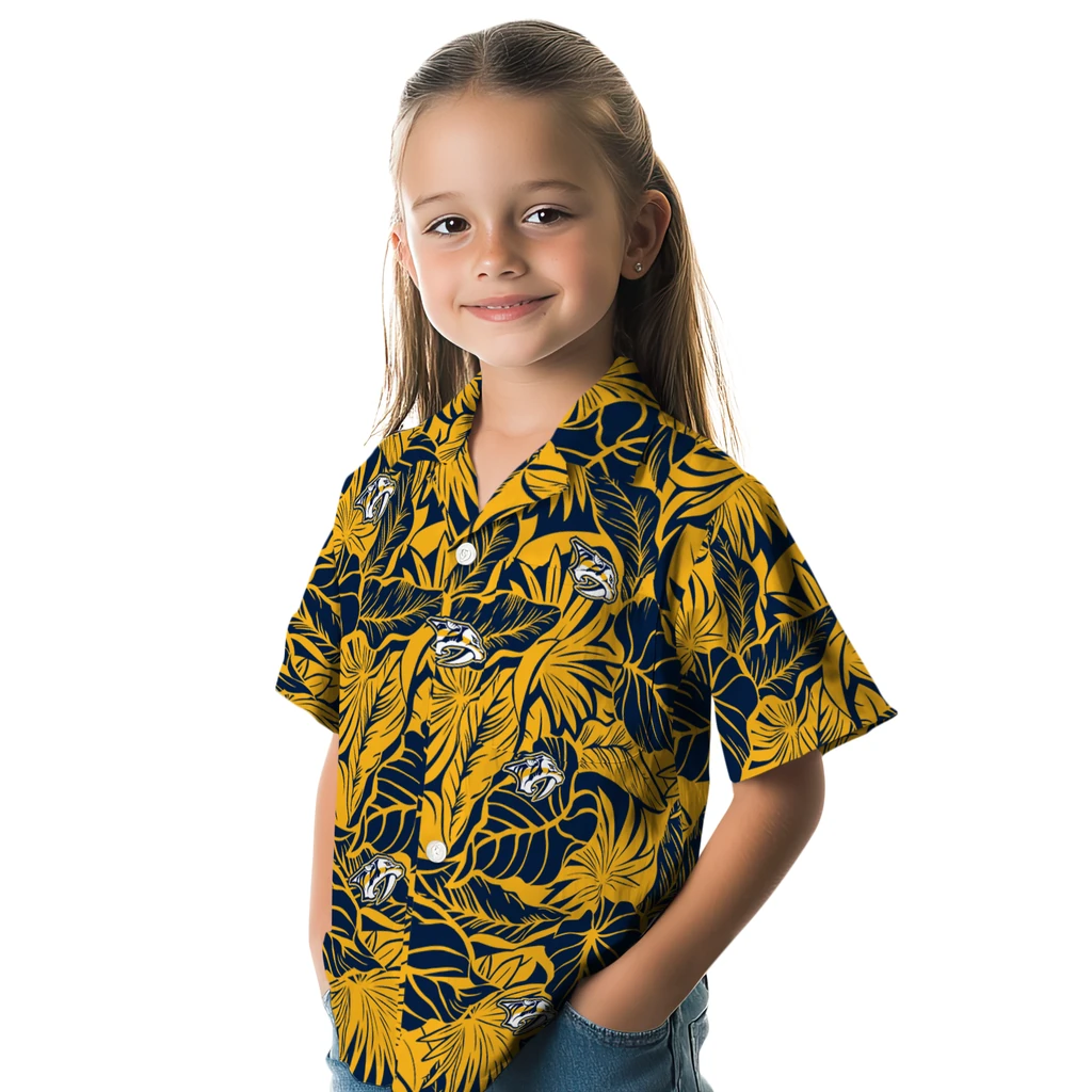 Nashville Predators Hawaiian Shirt - Monstera Layer nashville predators monstera layer gold hawaiian shirts premium grade