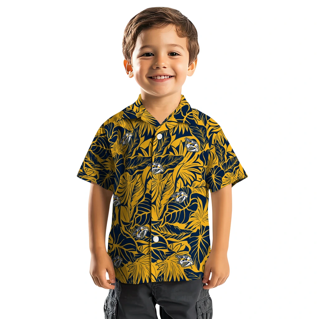 Nashville Predators Hawaiian Shirt - Monstera Layer nashville predators monstera layer gold hawaiian shirts top rated
