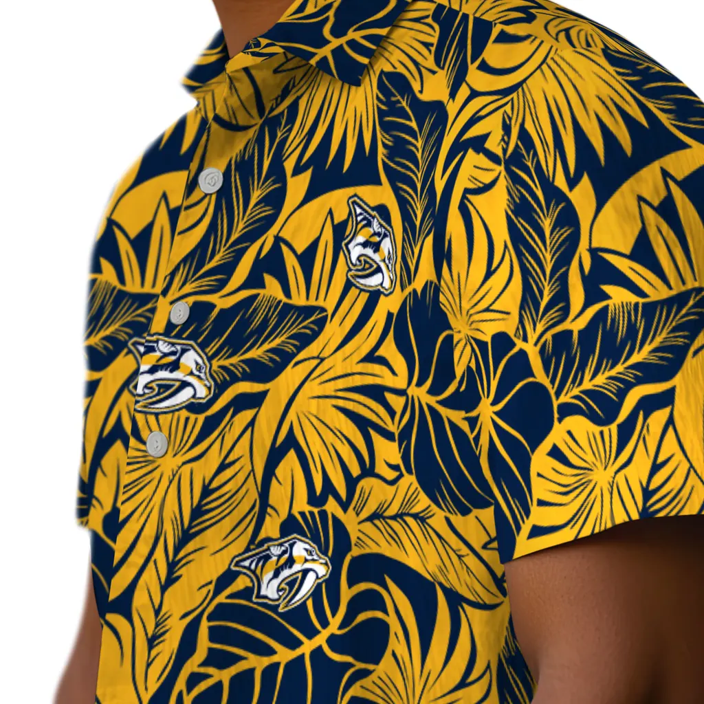 Nashville Predators Hawaiian Shirt - Monstera Layer nashville predators monstera layer gold hawaiian shirts trendy