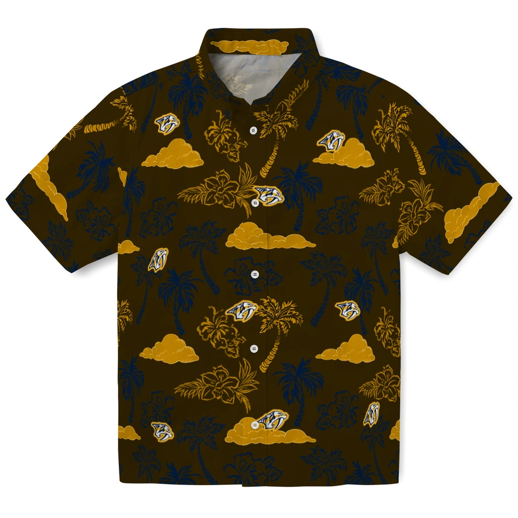 Nashville Predators Hawaiian Shirt - Palm And Clouds nashville predators palm and clouds gold hawaiian shirts best selling