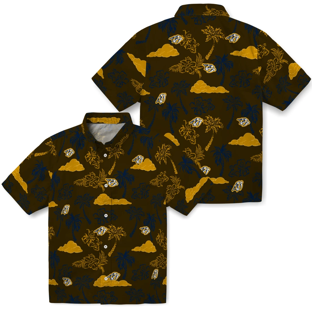 Nashville Predators Hawaiian Shirt - Palm And Clouds nashville predators palm and clouds gold hawaiian shirts high quality