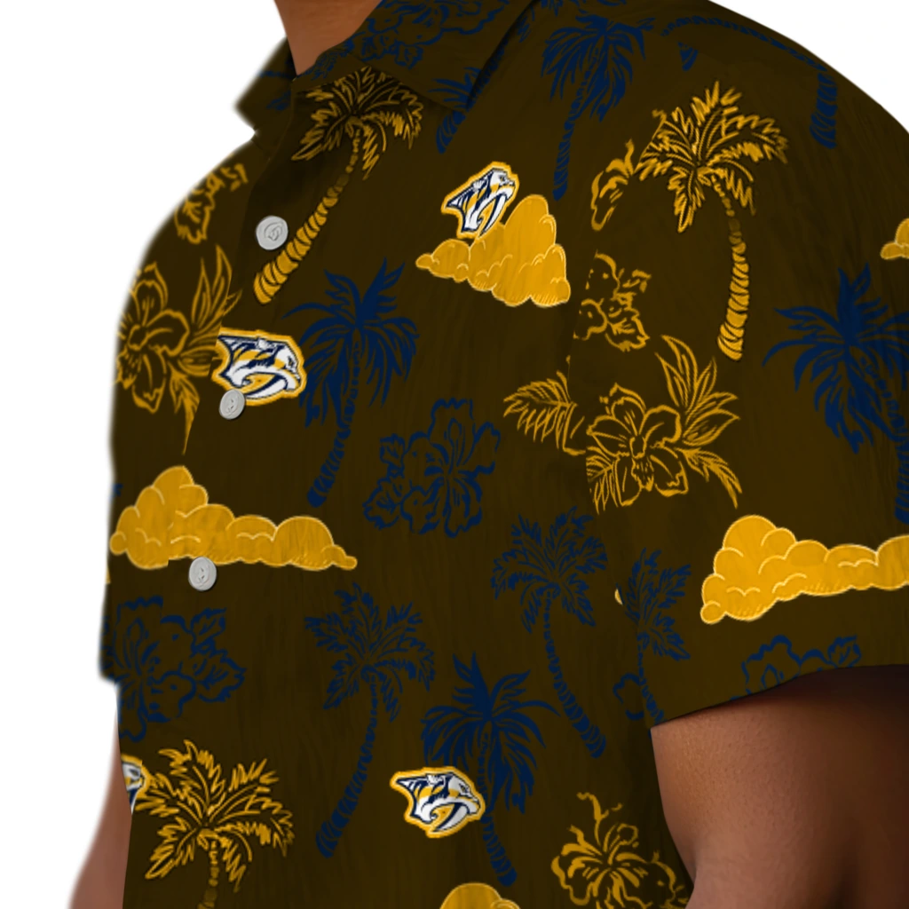 Nashville Predators Hawaiian Shirt - Palm And Clouds nashville predators palm and clouds gold hawaiian shirts trendy