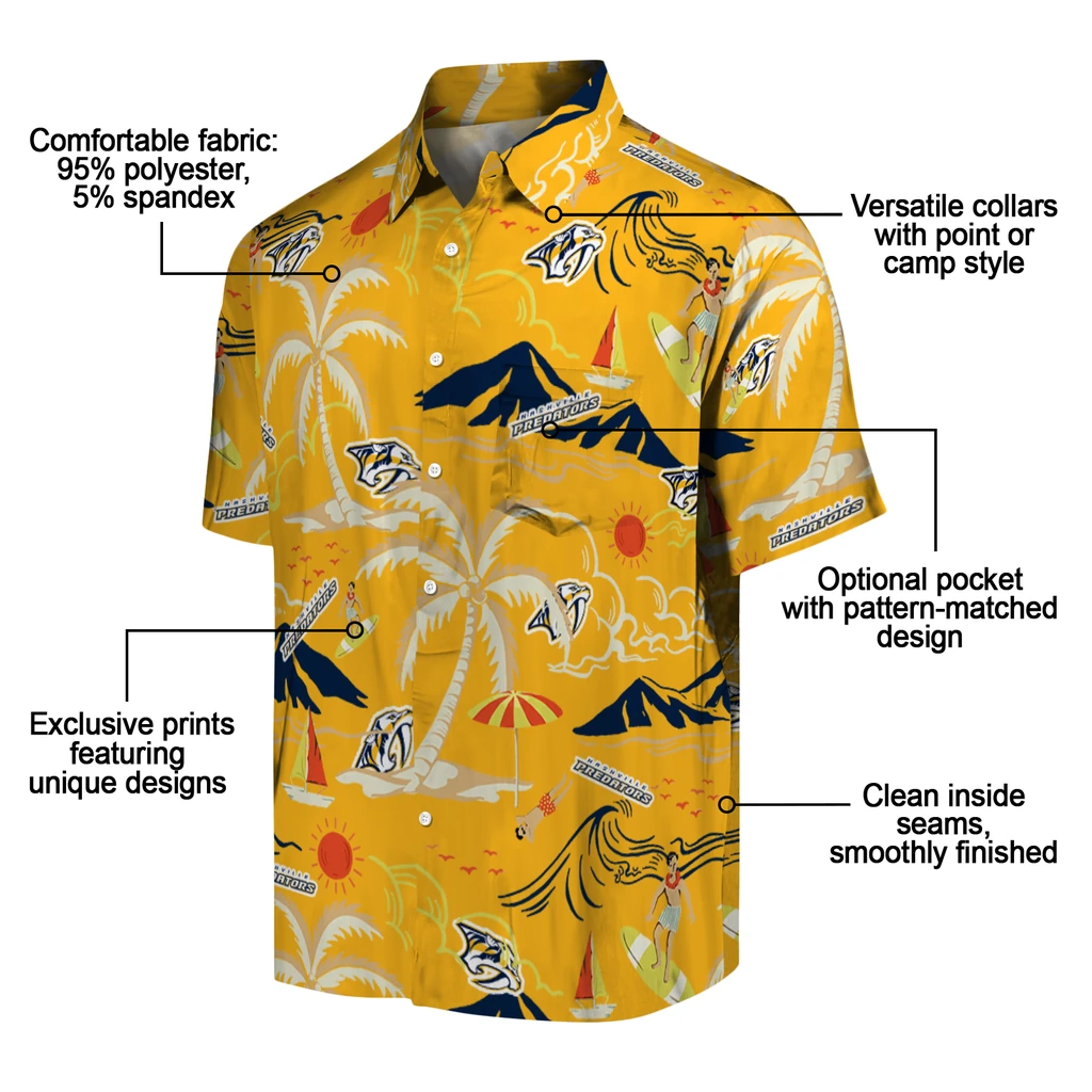 Nashville Predators Hawaiian Shirt - Palm Tree Island nashville predators palm tree island gold hawaiian shirts new arrival