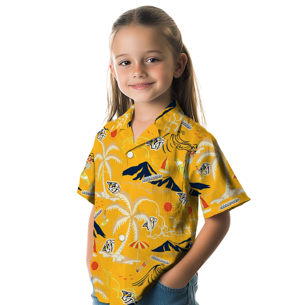 Nashville Predators Hawaiian Shirt - Palm Tree Island nashville predators palm tree island gold hawaiian shirts premium grade