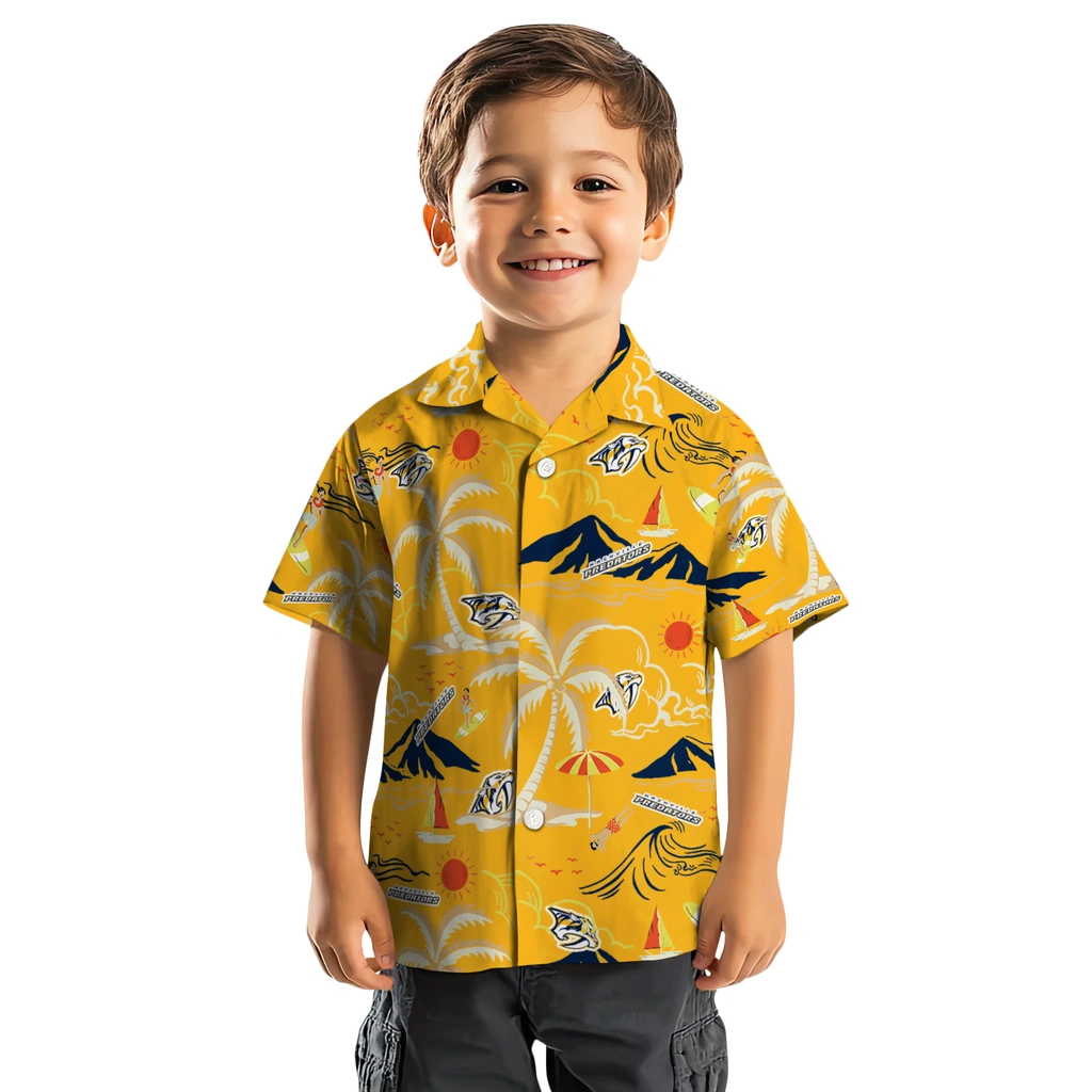 Nashville Predators Hawaiian Shirt - Palm Tree Island nashville predators palm tree island gold hawaiian shirts top rated
