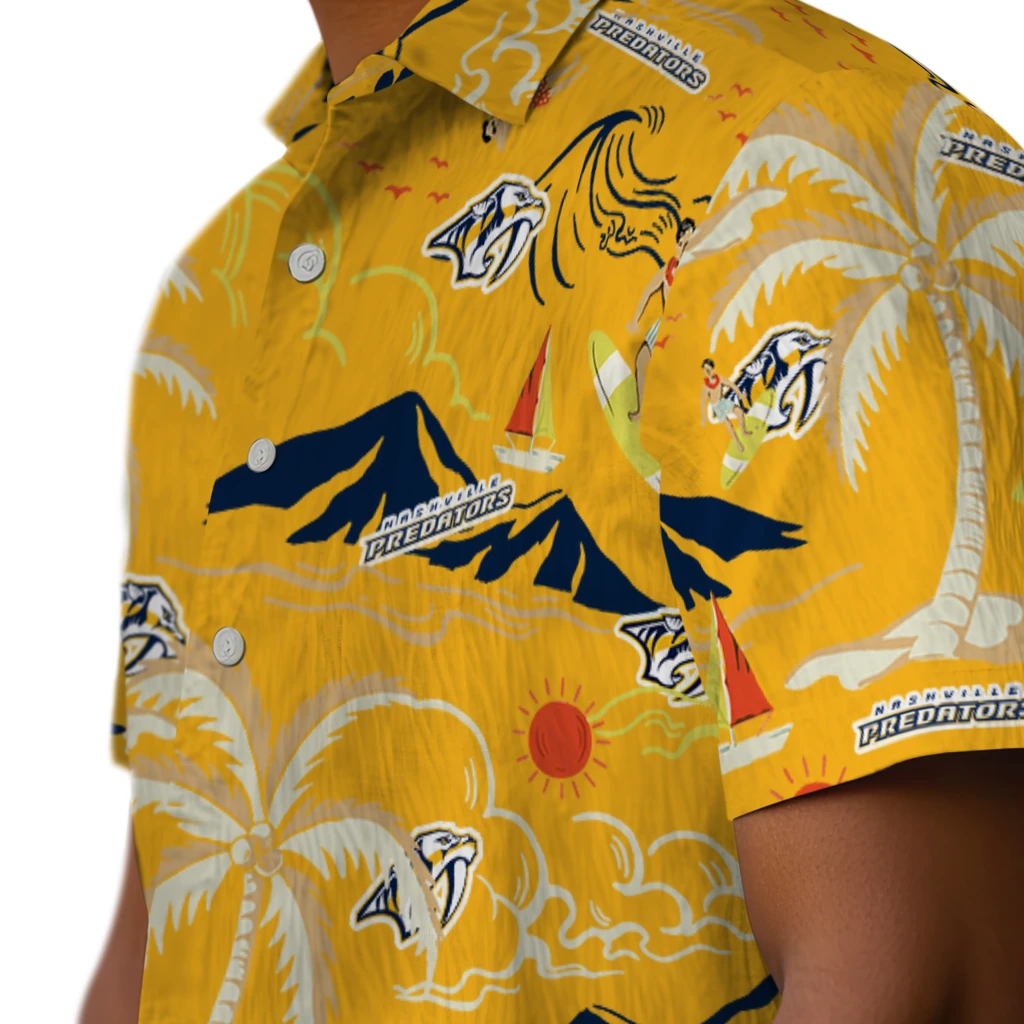 Nashville Predators Hawaiian Shirt - Palm Tree Island nashville predators palm tree island gold hawaiian shirts trendy