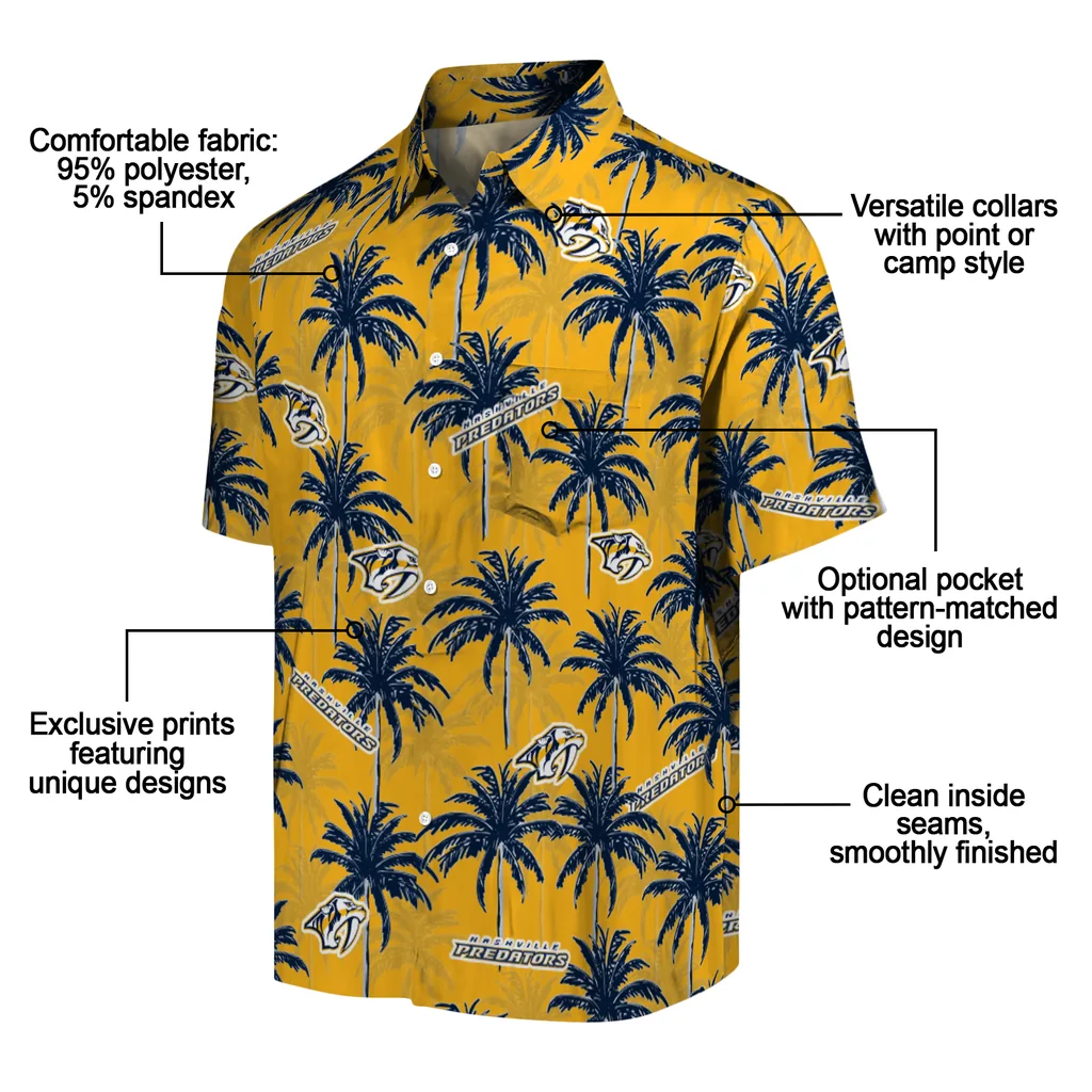 Nashville Predators Hawaiian Shirt - Palm Tree Motif nashville predators palm grove gold hawaiian shirts new arrival