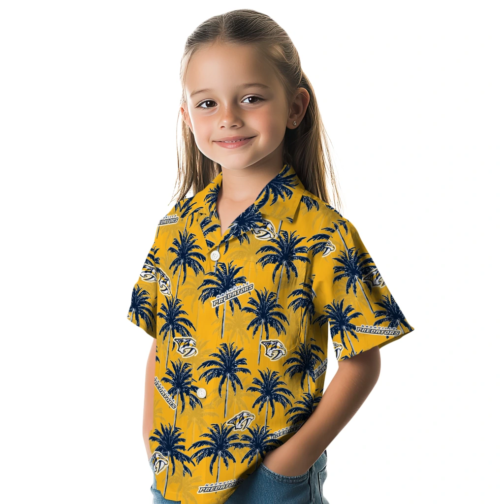 Nashville Predators Hawaiian Shirt - Palm Tree Motif nashville predators palm grove gold hawaiian shirts premium grade