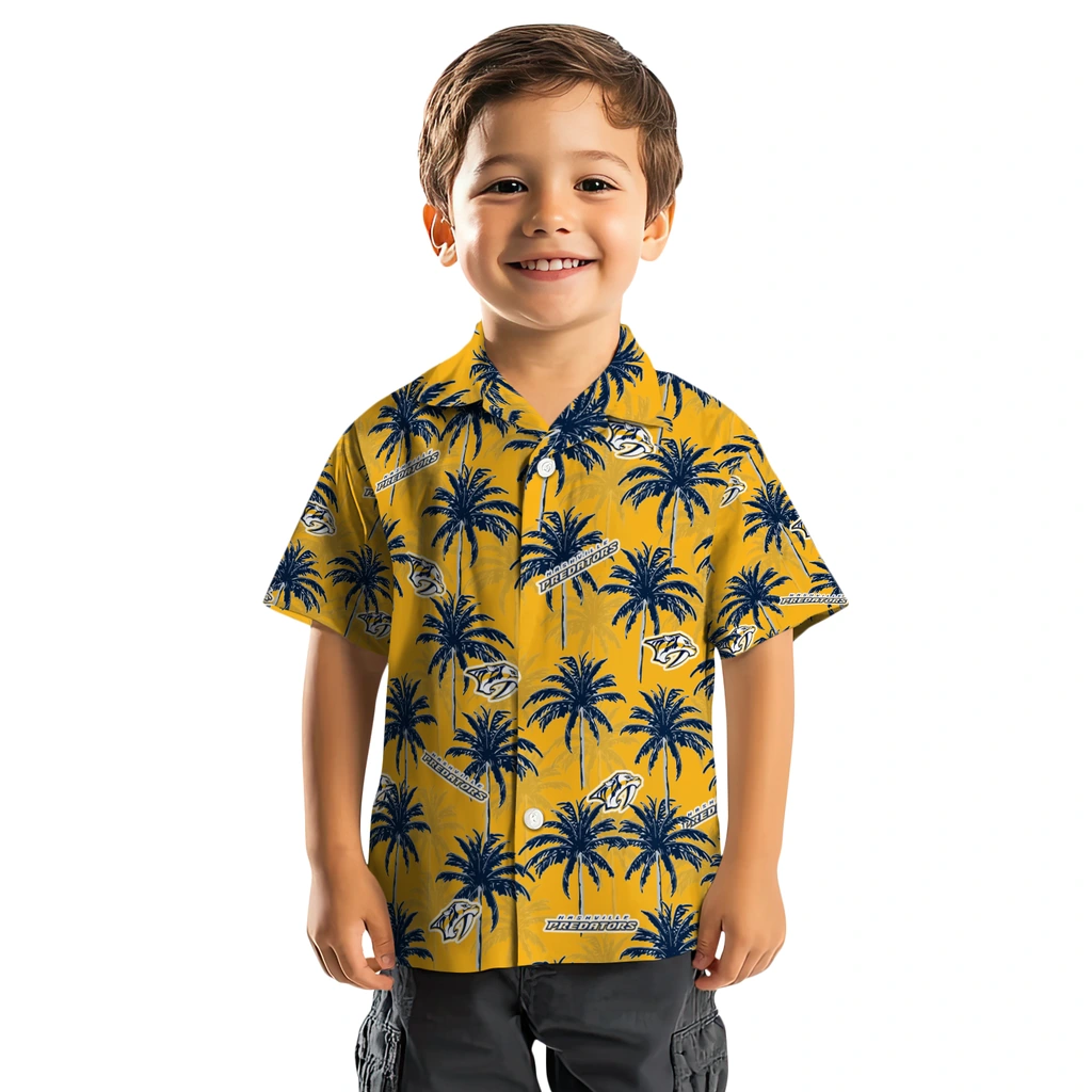 Nashville Predators Hawaiian Shirt - Palm Tree Motif nashville predators palm grove gold hawaiian shirts top rated