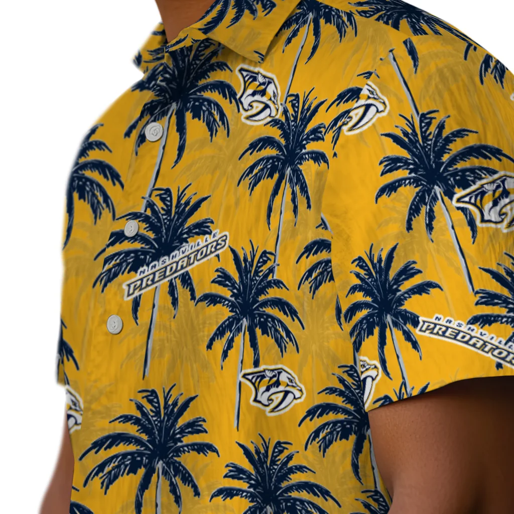 Nashville Predators Hawaiian Shirt - Palm Tree Motif nashville predators palm grove gold hawaiian shirts trendy