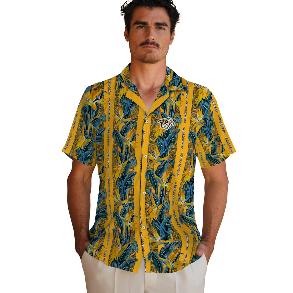 Nashville Predators Hawaiian Shirt - Paradise Vines nashville predators paradise vines gold hawaiian shirts fashion forward