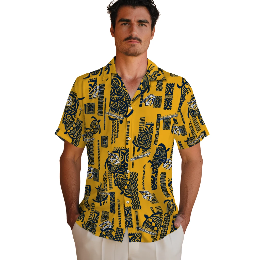 Nashville Predators Hawaiian Shirt - Turtle Lines nashville predators turtle lines gold hawaiian shirts fashion forward